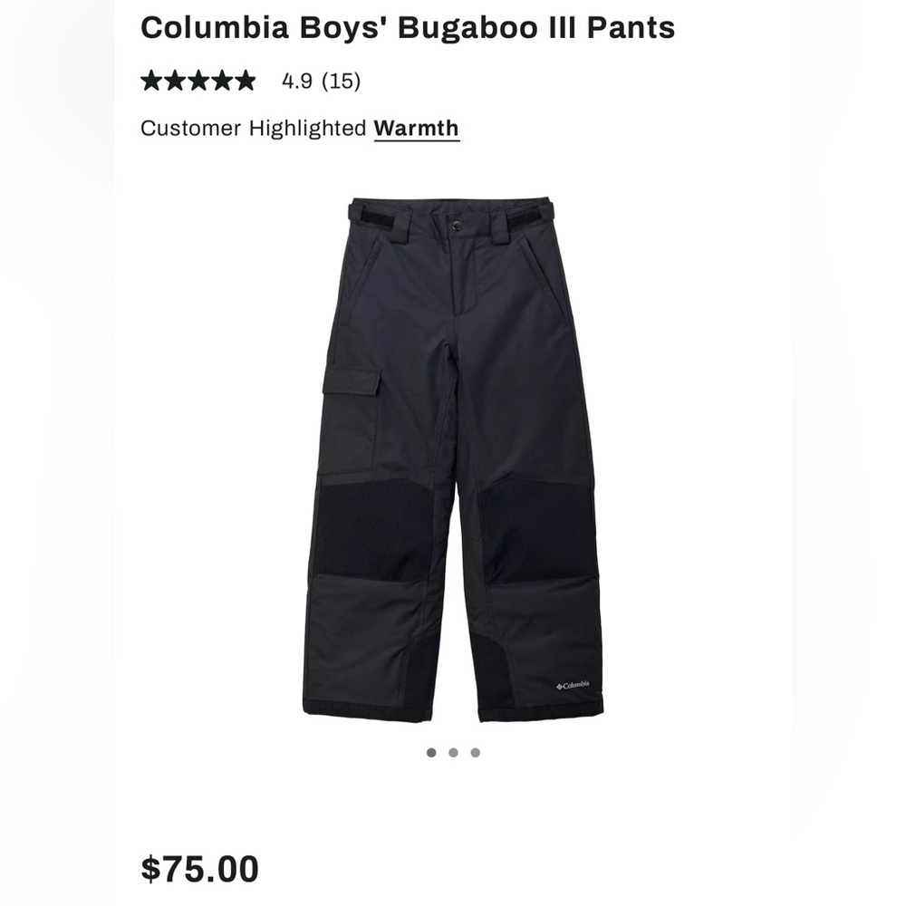 Columbia Boys Bugaboo III Black Snow Pants | Size M (10/12)